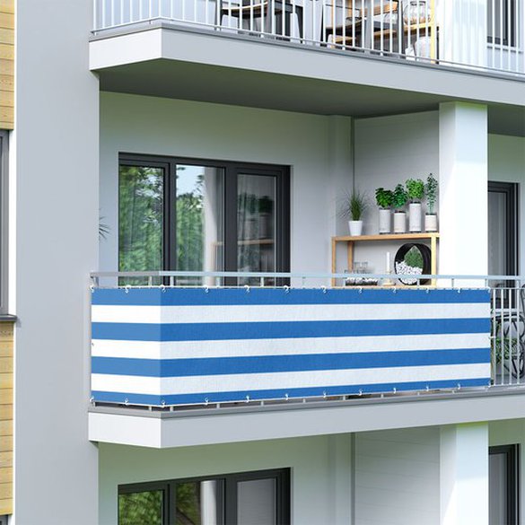 Mata balkonowa w niebiesko-białe paski