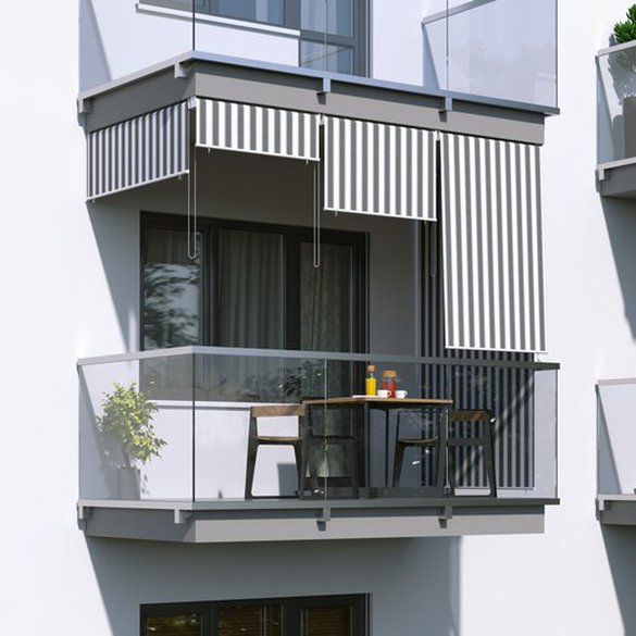 Roleta balkonowa pionowa w biało-szare paski