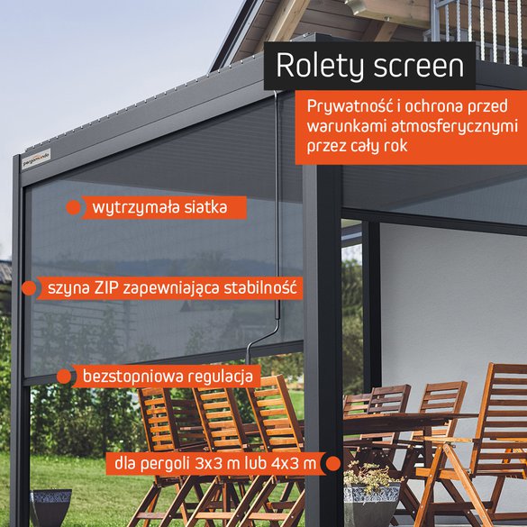 Pergola ogrodowa z roletami screen