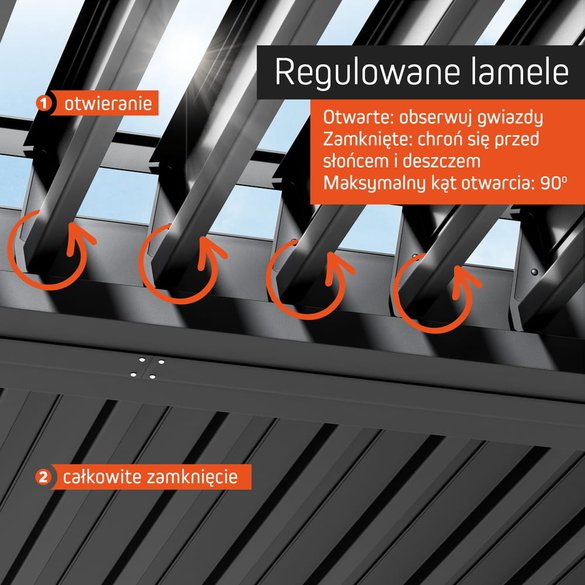 Pergola lamelowa z regulowanymi listwami dachowymi