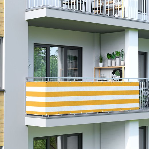 Osłona balkonowa, z oddychającej tkaniny, Żółto-biały