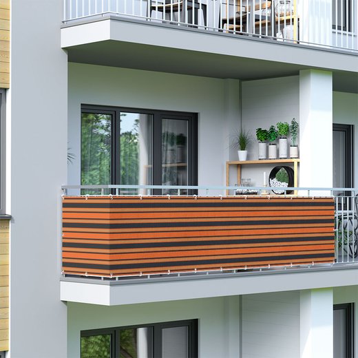 Osłona balkonowa, z oddychającej tkaniny, Pomarańczowo-brązowo-czarny