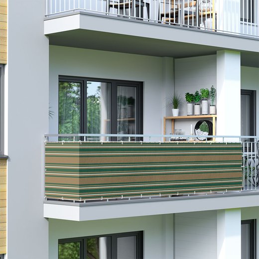 Osłona balkonowa, z oddychającej tkaniny, Zielono-biało-brązowy